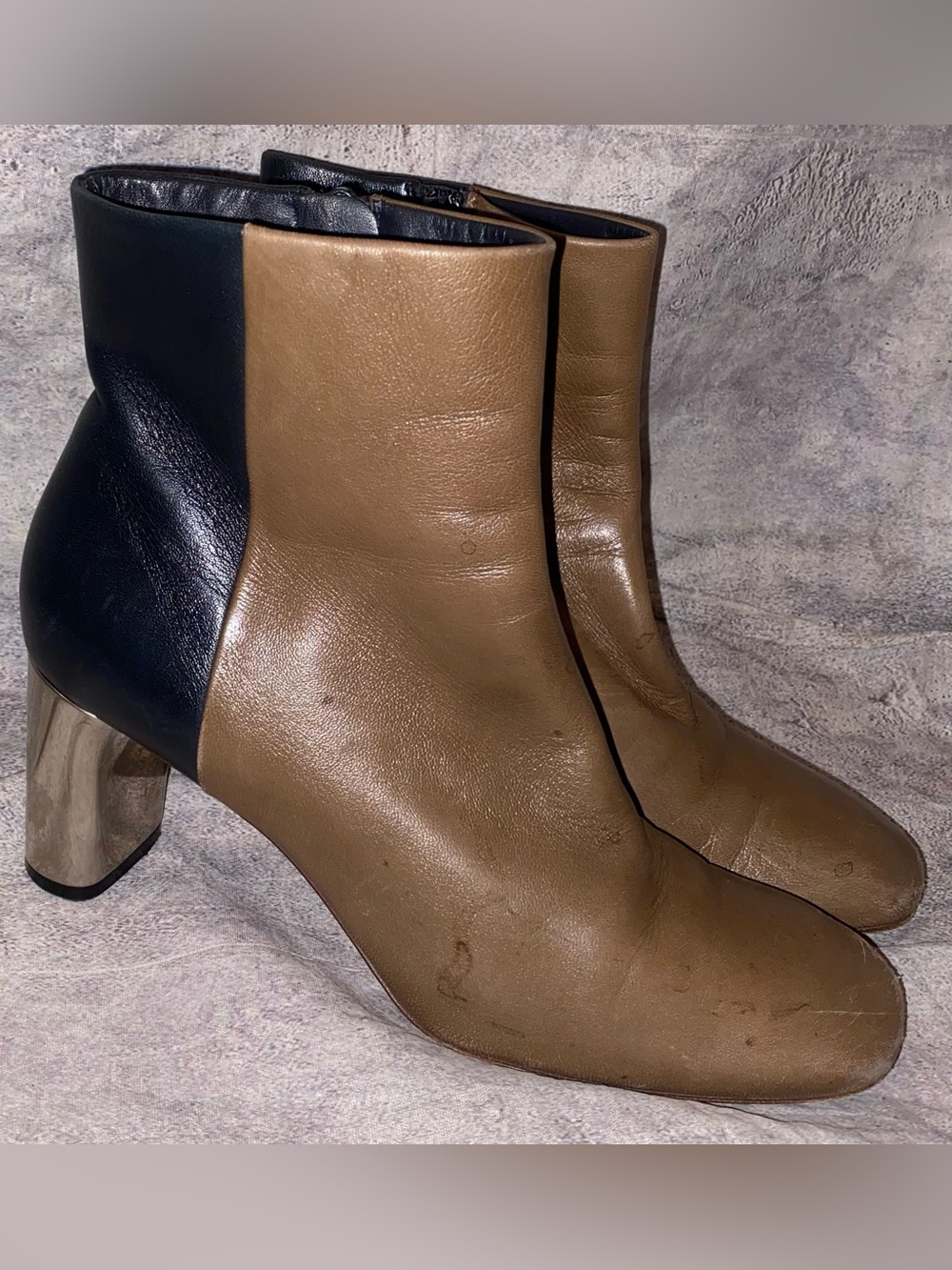 Celine Bam Bam Heeled Boots Booties Phoebe Philo Leather Chrome Side Zip 8 38